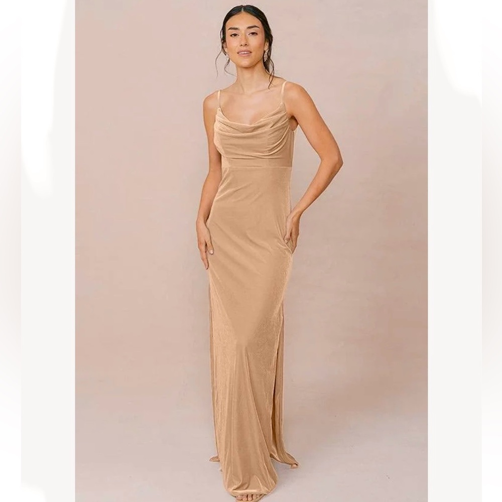 Revelry Skye Velvet Bridesmaid Dress Champagne Gold